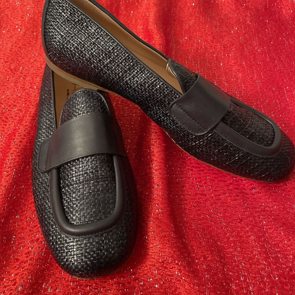 AGL Sheryl Raffia Flat Italy Size 9 US Navy Slip On Shoes 398.00